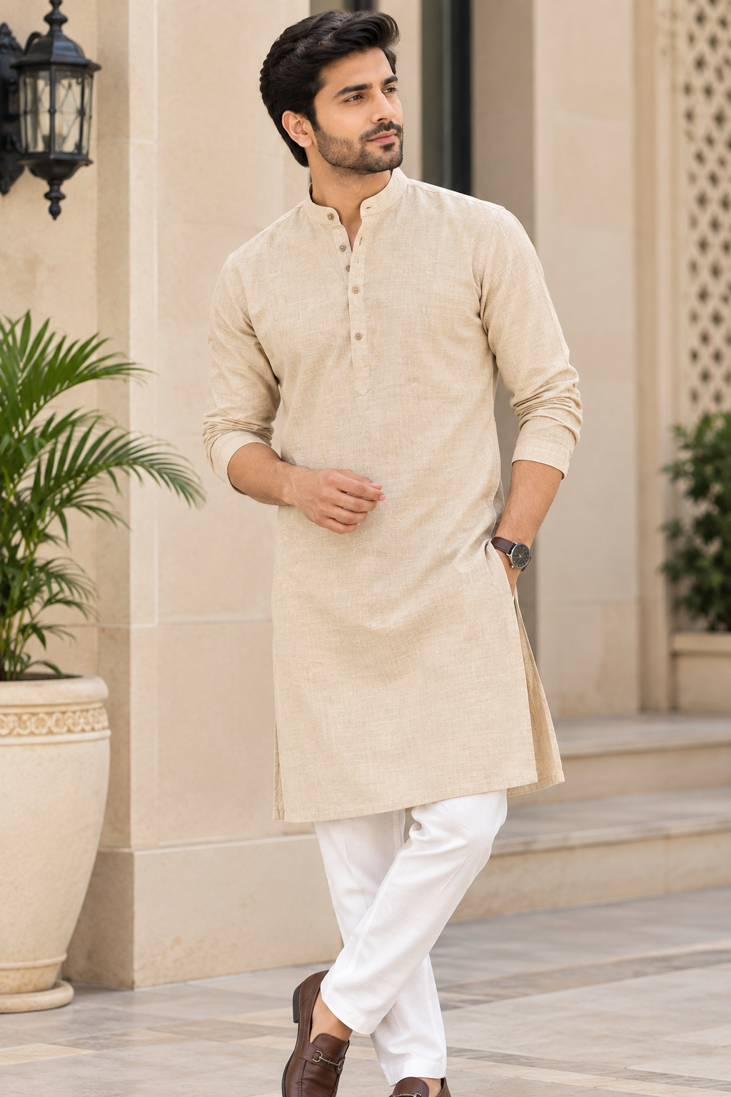 Beige Men's Kurta
