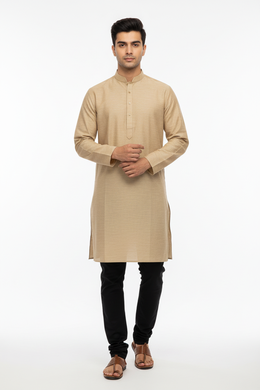 Beige Men's Kurta - Front