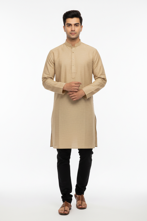Beige Men's Kurta - Front