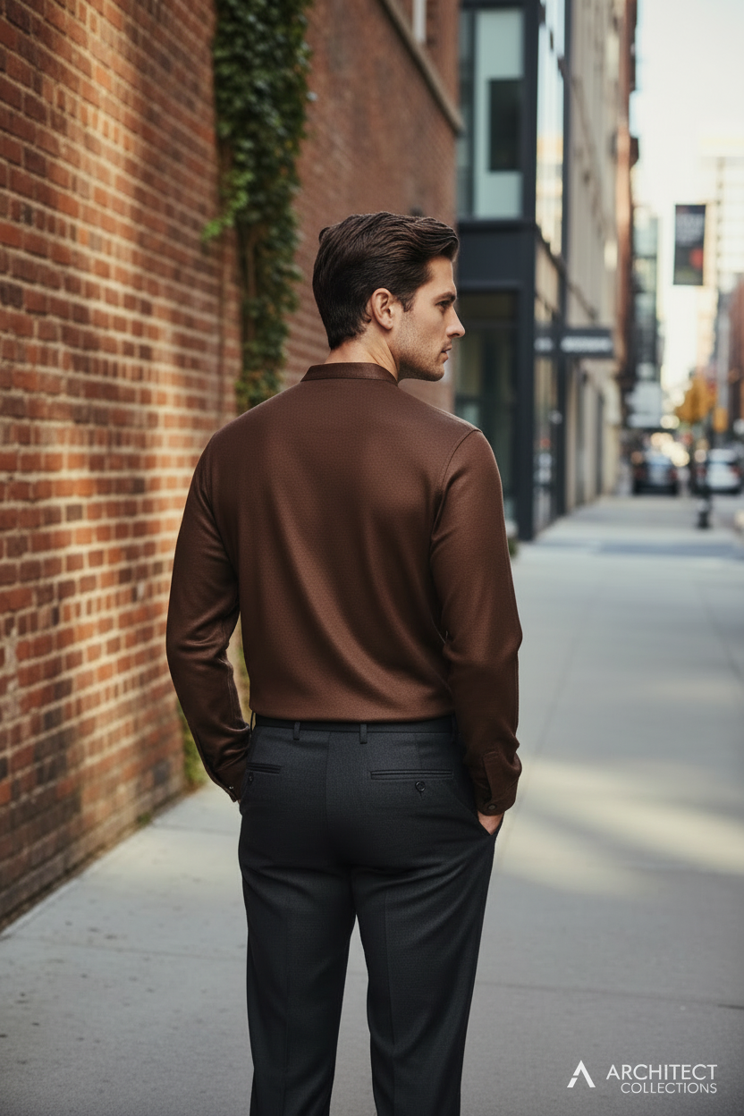 Brown Shirt Back Pose Urban