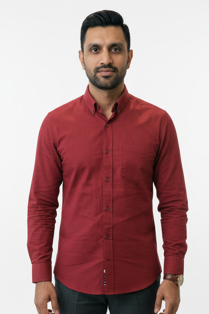 Dark Red Shirt Studio Shot