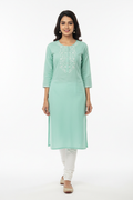 Mint green women's kurti - front white background