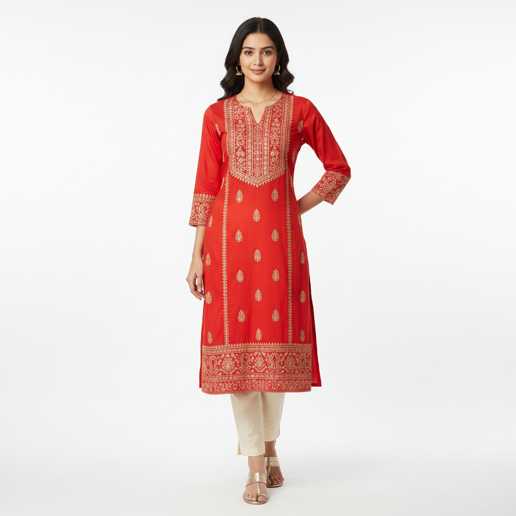 Red Women's Kurti - Front