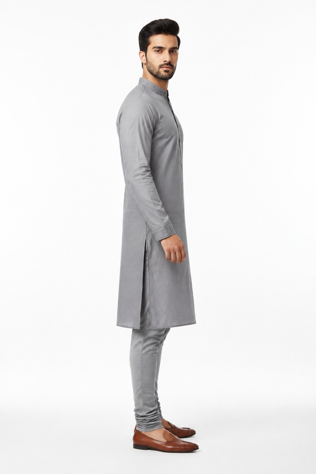Grey Men's Kurta - Side Profile