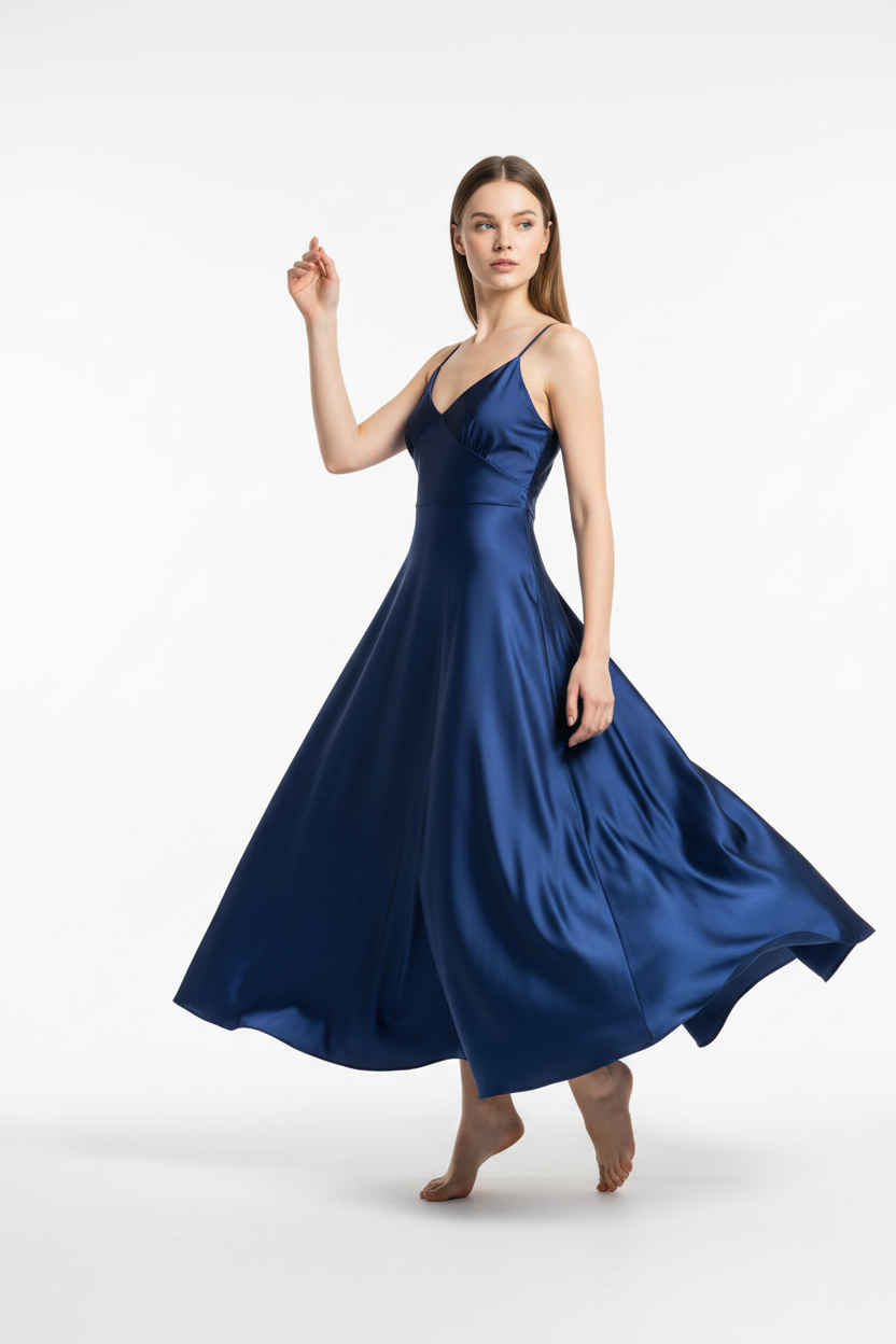 Navy blue night dress - three quarter white background