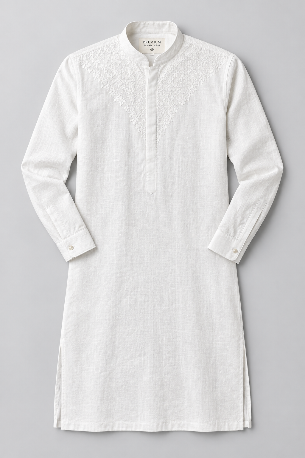 White Men's Kurta - Flat Lay