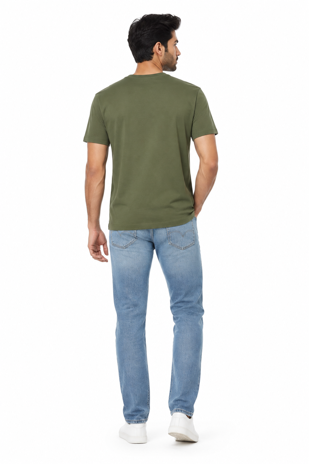 Olive Green Men's T-Shirt - Back View