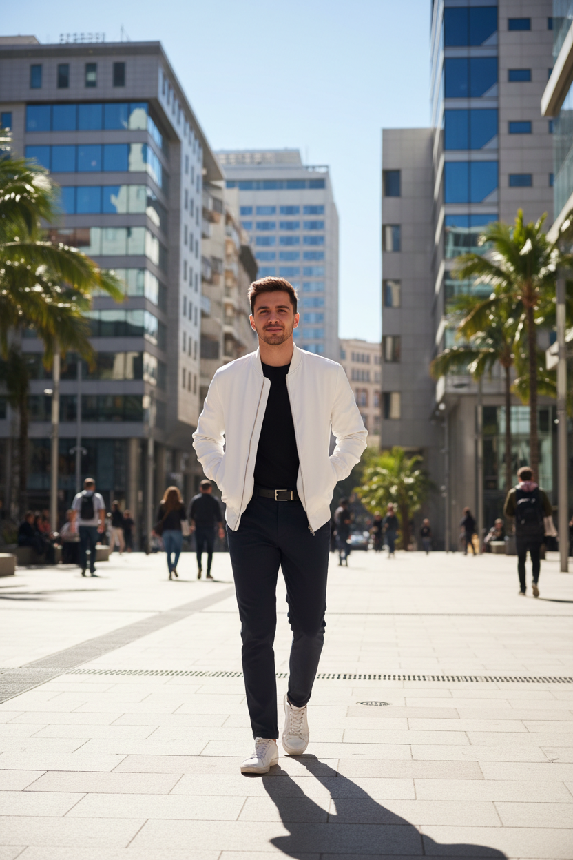 Men's Casual Bomber Jacket White - Lifestyle 2