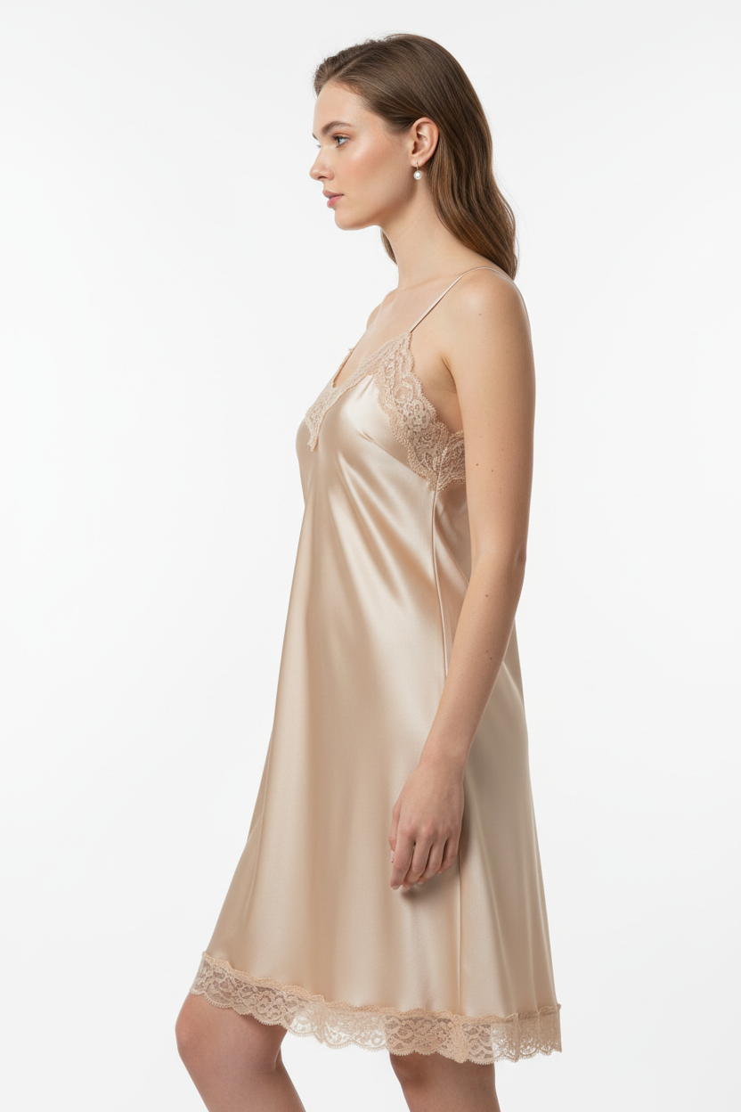 Champagne gold night dress - left white background