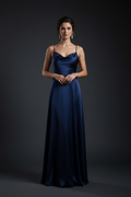 Navy blue formal evening dress - studio front