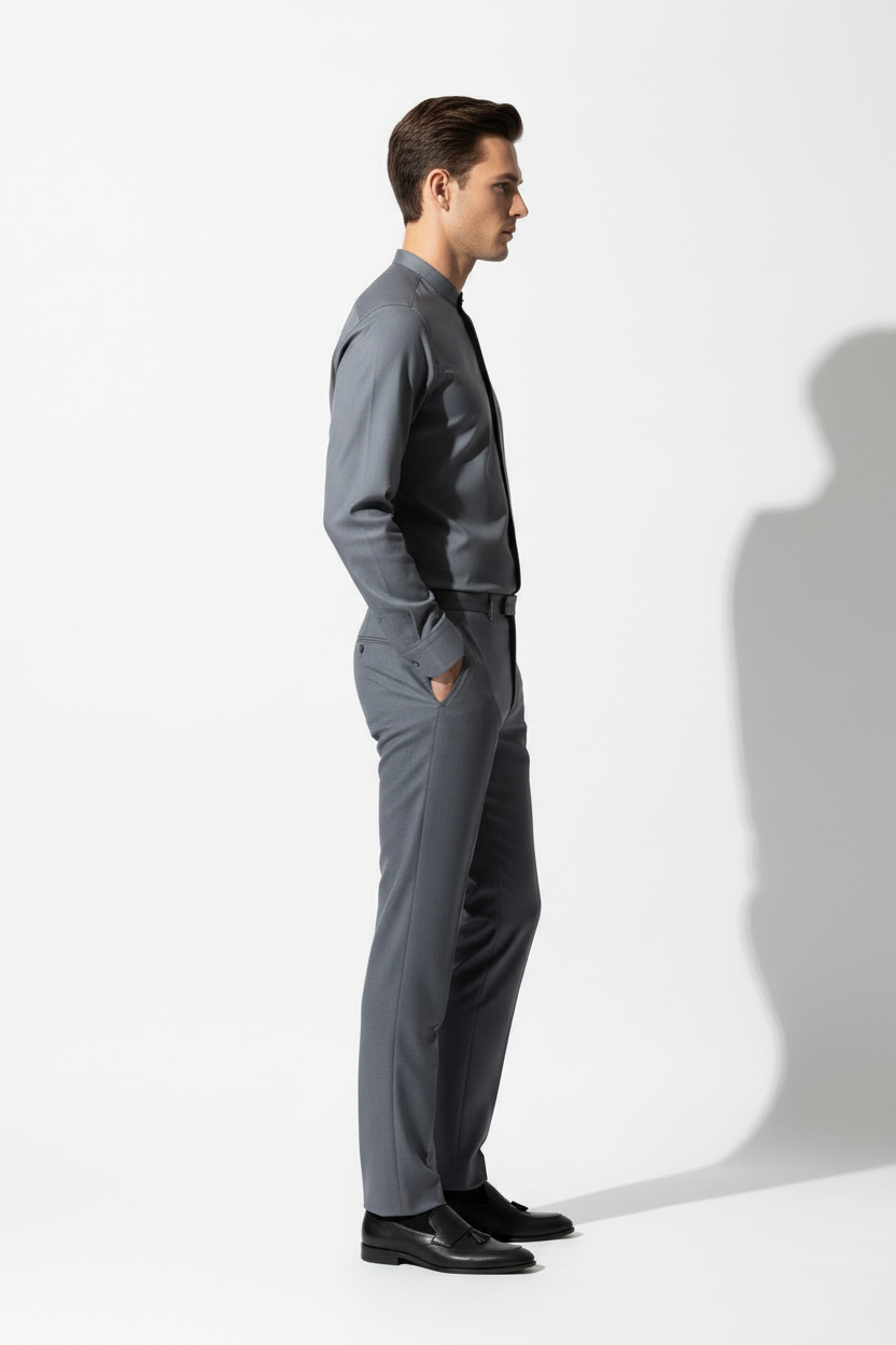 Slate grey full sleeve shirt - studio right