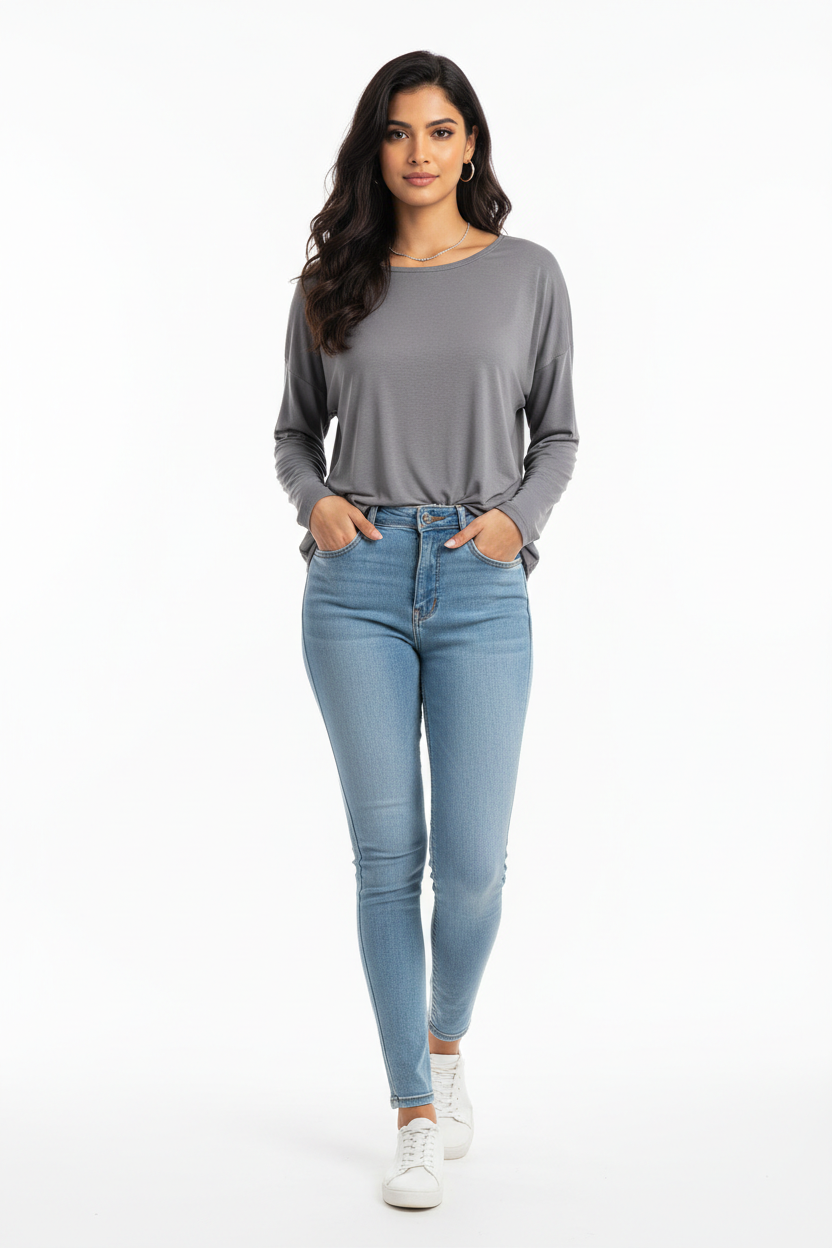 Grey women's top - front white background