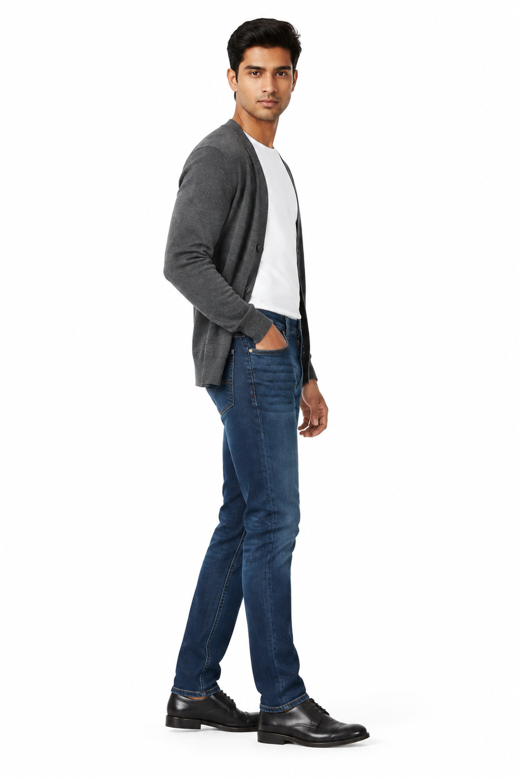Dark Blue Men's Jeans - Side Profile