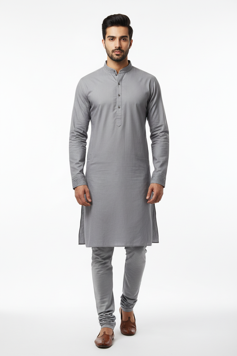 Grey men's kurta - front white background