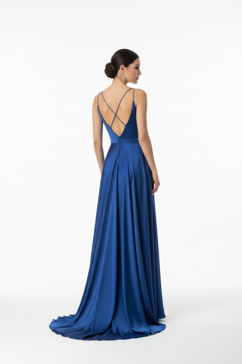 Blue formal evening dress - back white background