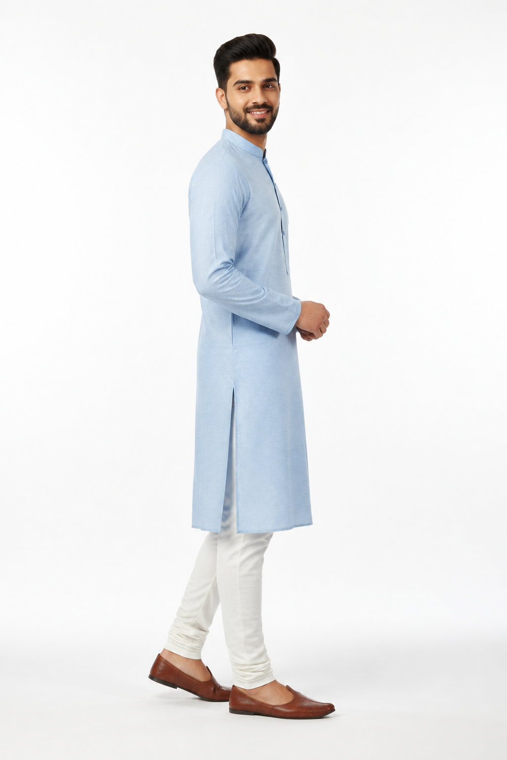 Light Blue Men's Kurta - Side Profile