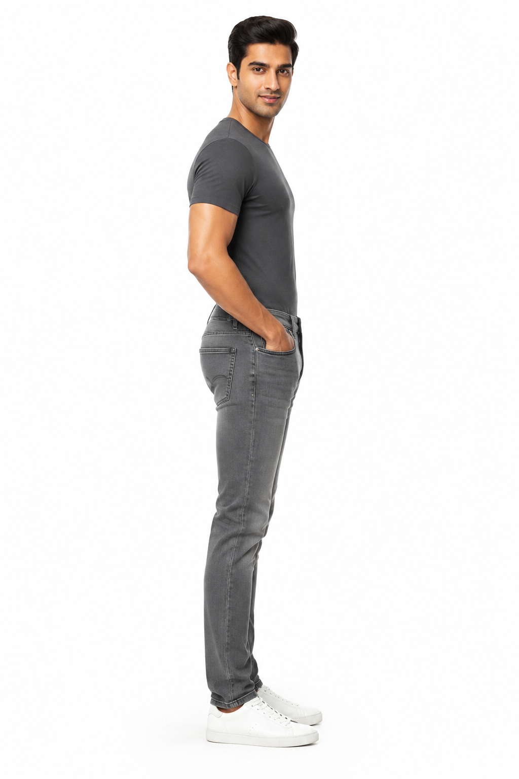 Grey Men's Jeans - Side Profile