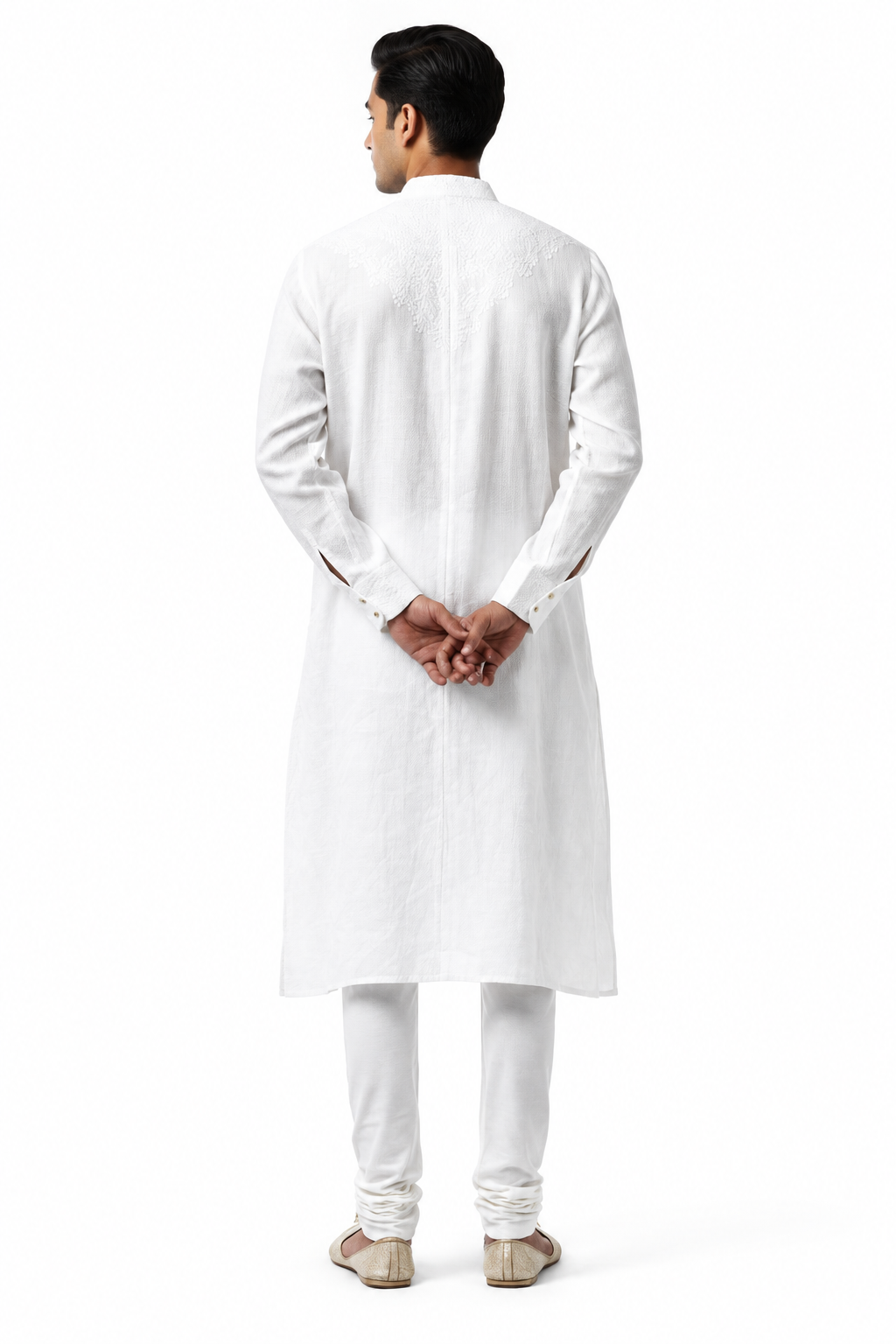 White Men's Kurta - Back View