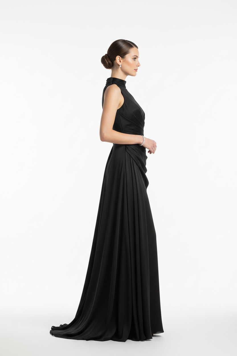 Black formal evening dress - right white background