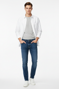 Dark blue men's jeans - front white background