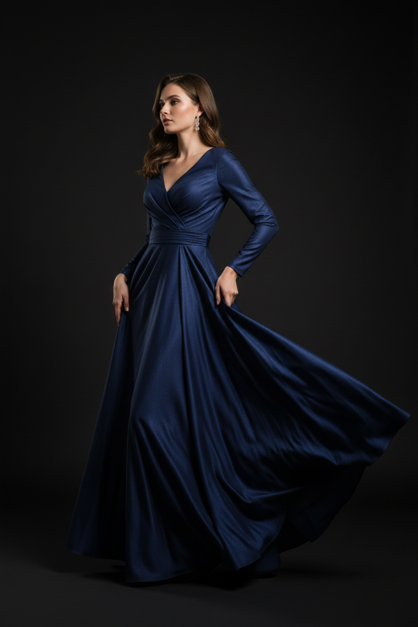 Navy blue formal evening dress - three quarter