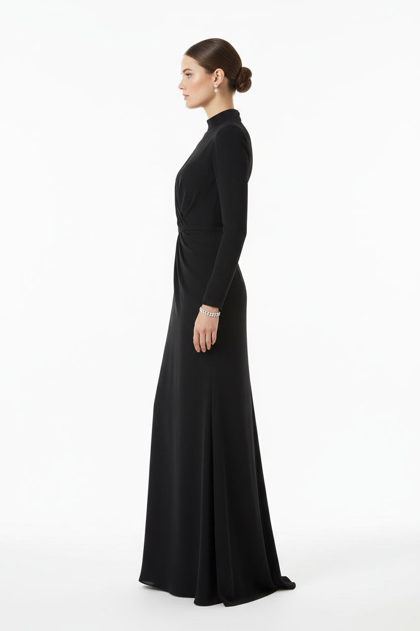 Black formal evening dress - left white background