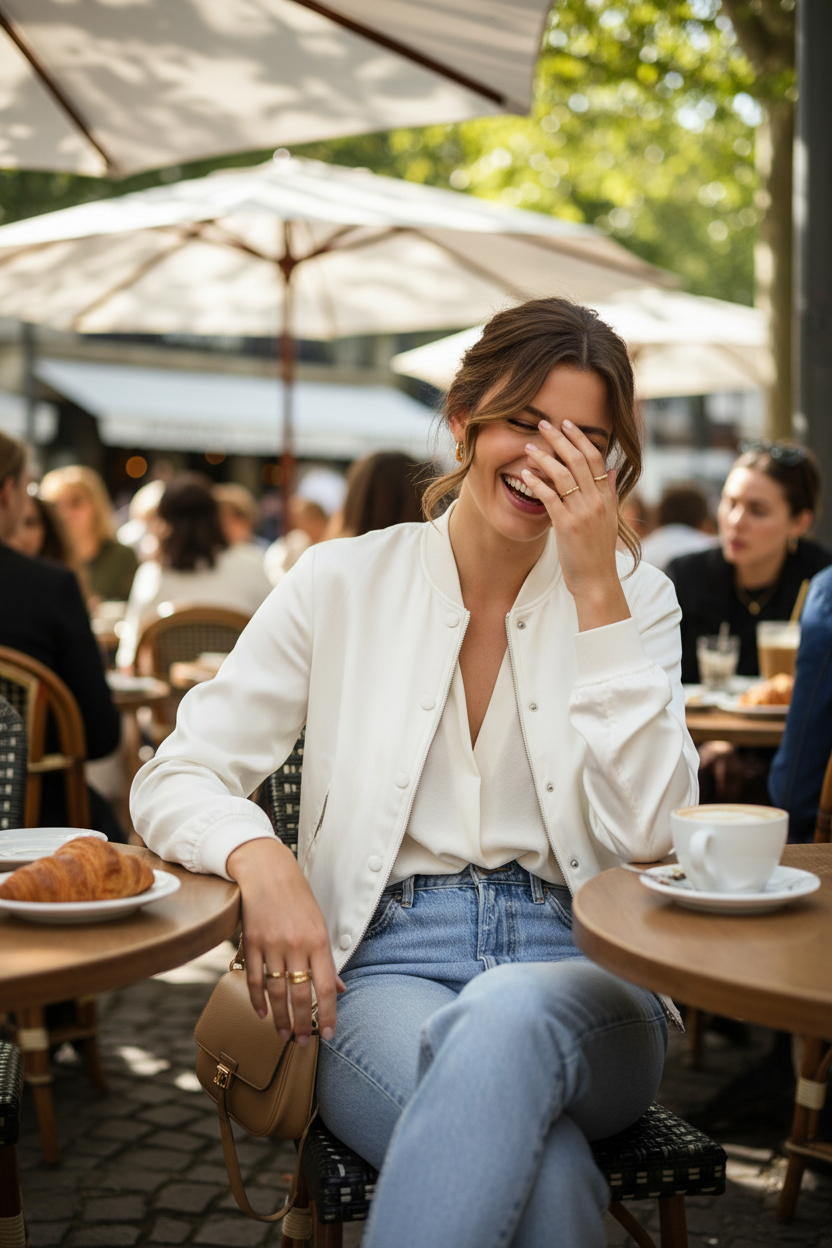 Women's Casual Bomber Jacket White - Lifestyle 2