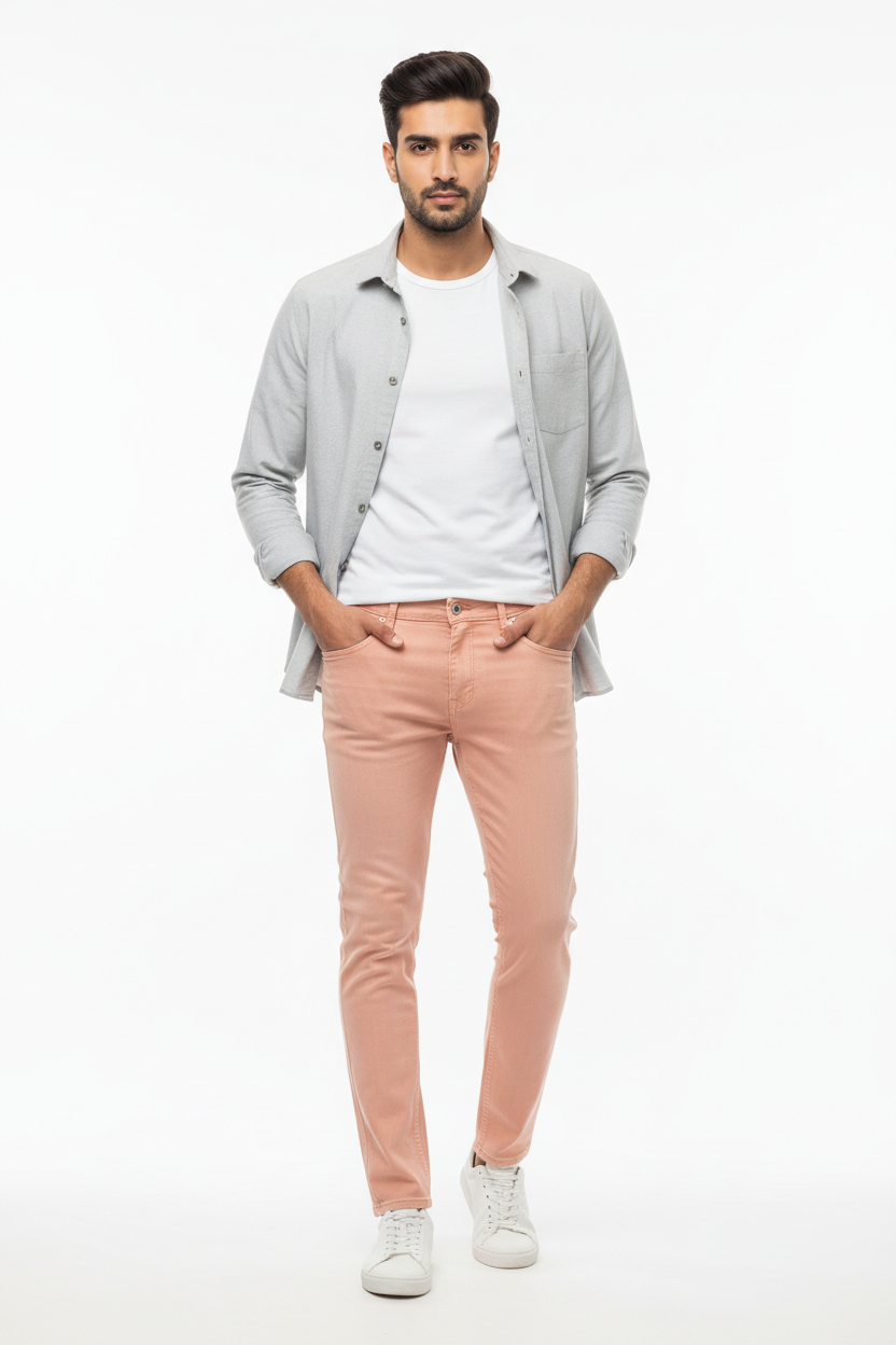 Peach men's jeans - front white background