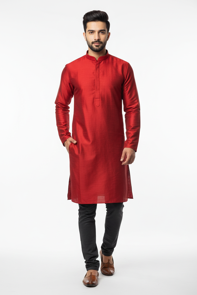 Red men's kurta - front white background