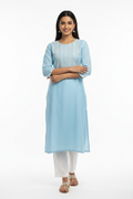 Light blue women's kurti - front white background
