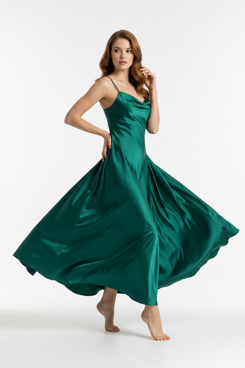 Emerald green night dress - three quarter white background