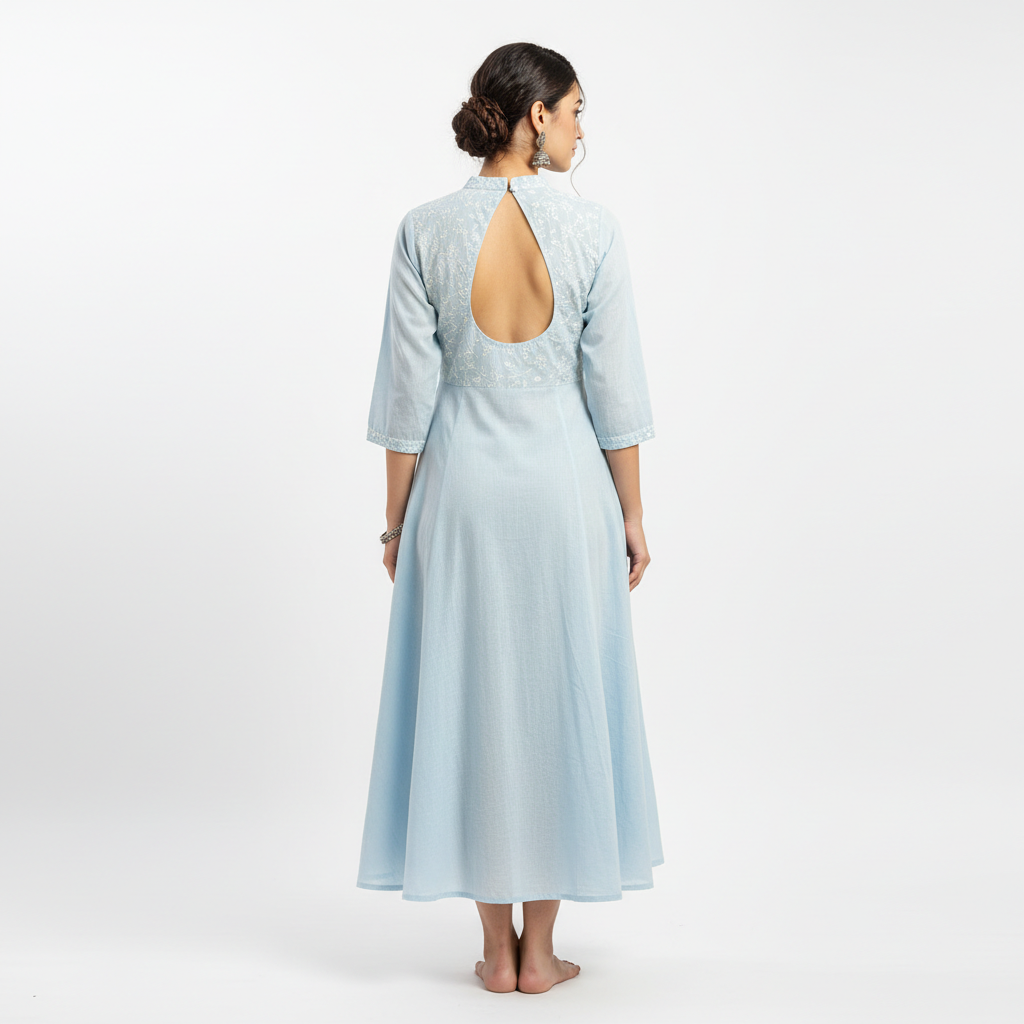 Light Blue Women's Kurti - Back