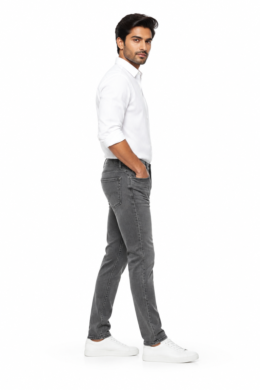 Grey Men's Jeans - Side Profile
