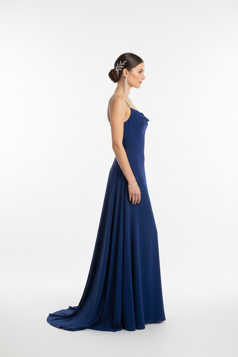 Blue formal evening dress - right white background