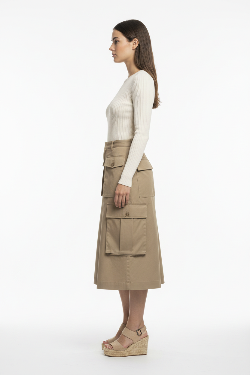 Urban Cargo Skirt Khaki - Side Profile