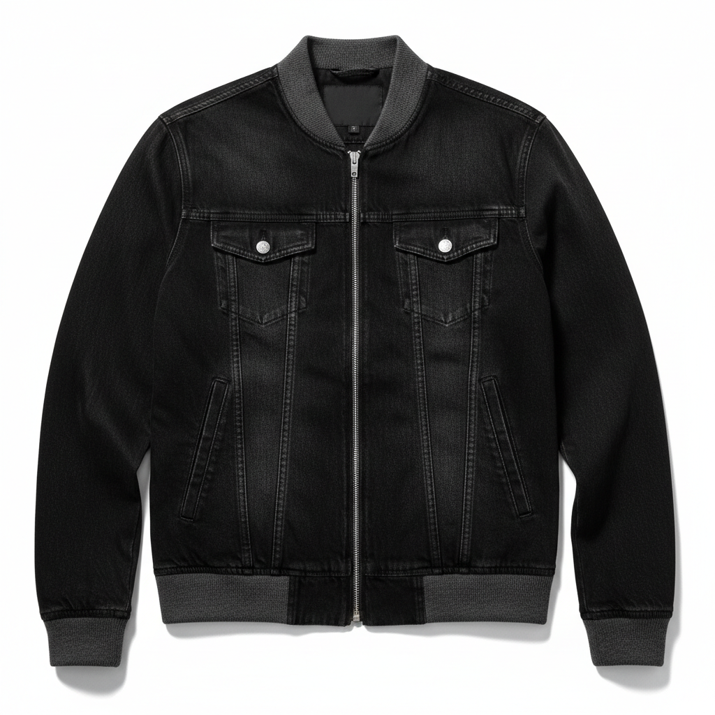Men's Casual Bomber Jacket Denim Black - Studio Shot