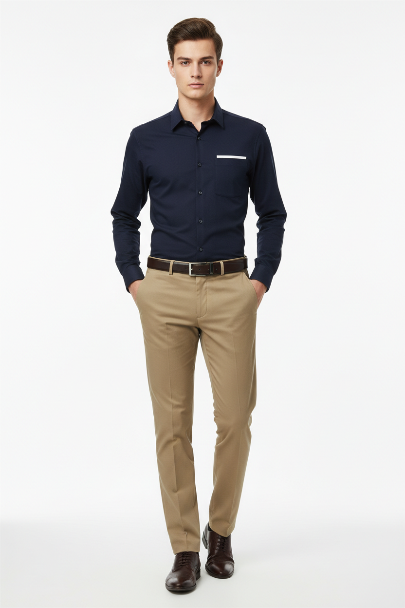 Khaki men's trousers - front white background