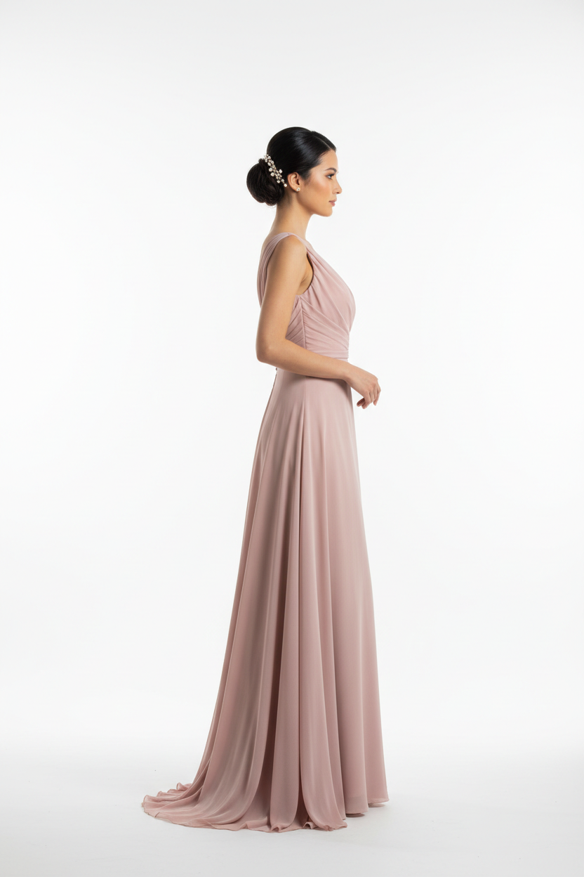 Dusty rose blush pink formal evening dress - right white background