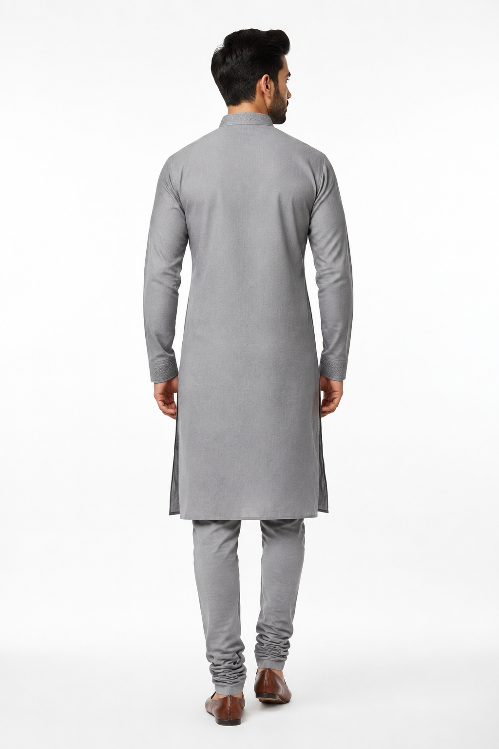 Grey Men's Kurta - Back View