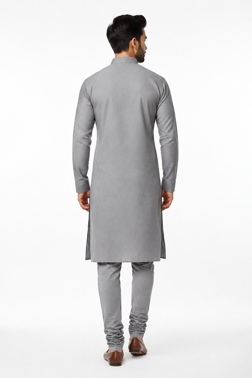 Grey Men's Kurta - Back View