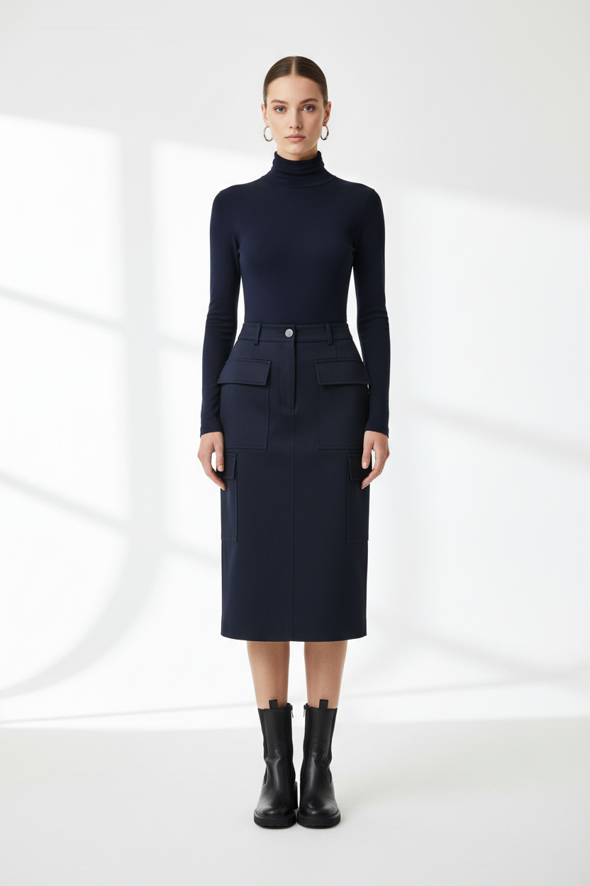 Urban Cargo Skirt Navy Blue - Front View