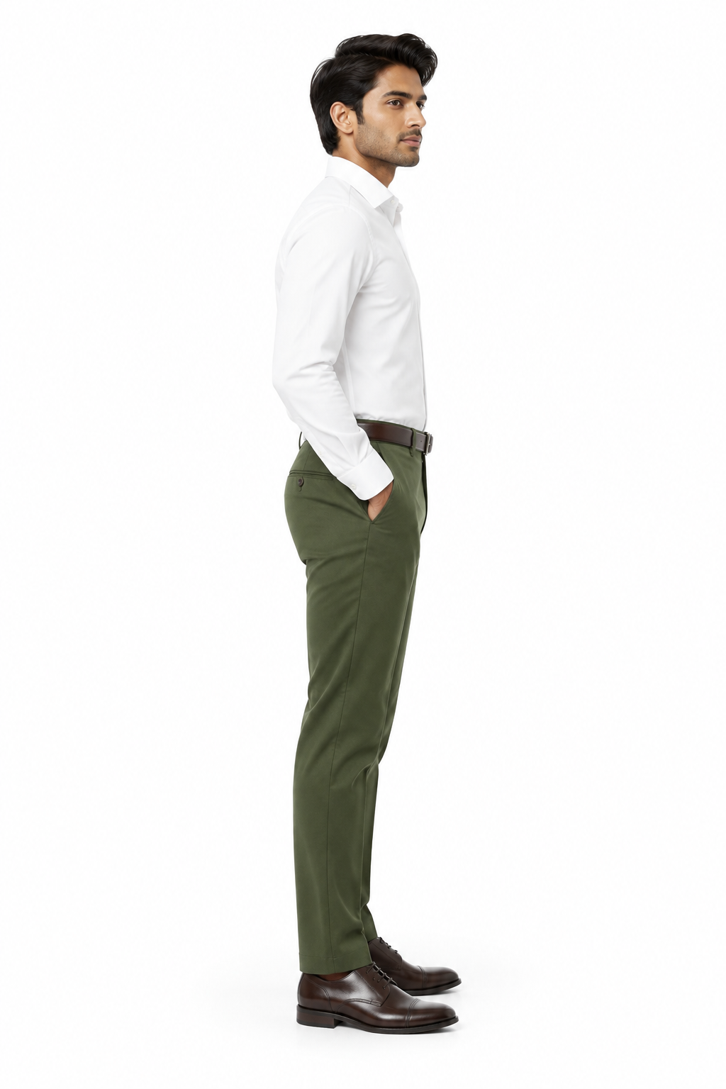 Olive Green Men's Trousers - Side Profile