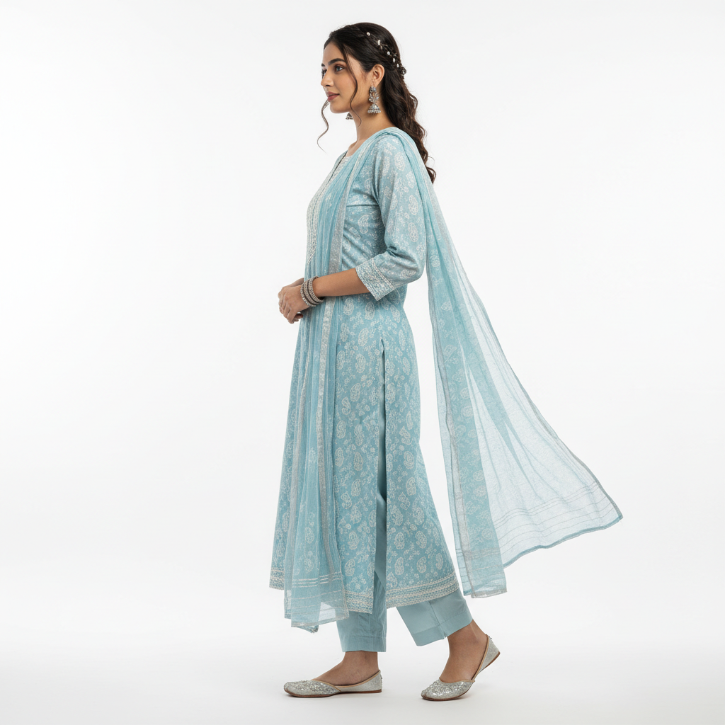 Light Blue Women's Kurti - Side