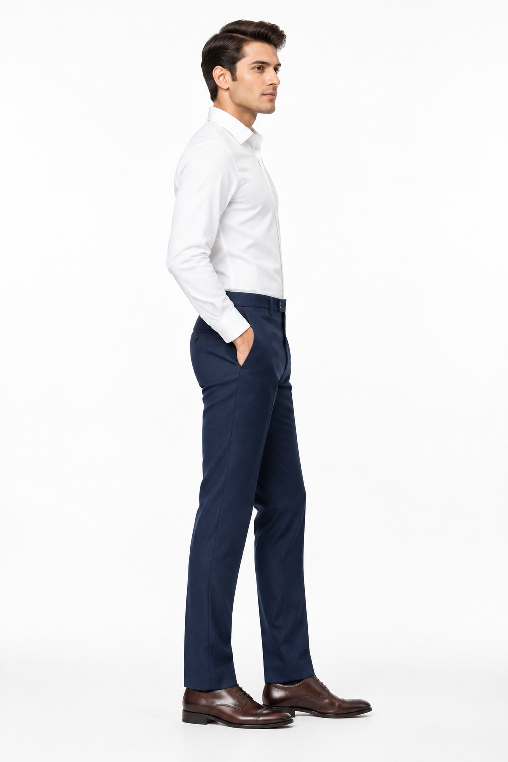 Navy Blue Men's Trousers - Side Profile