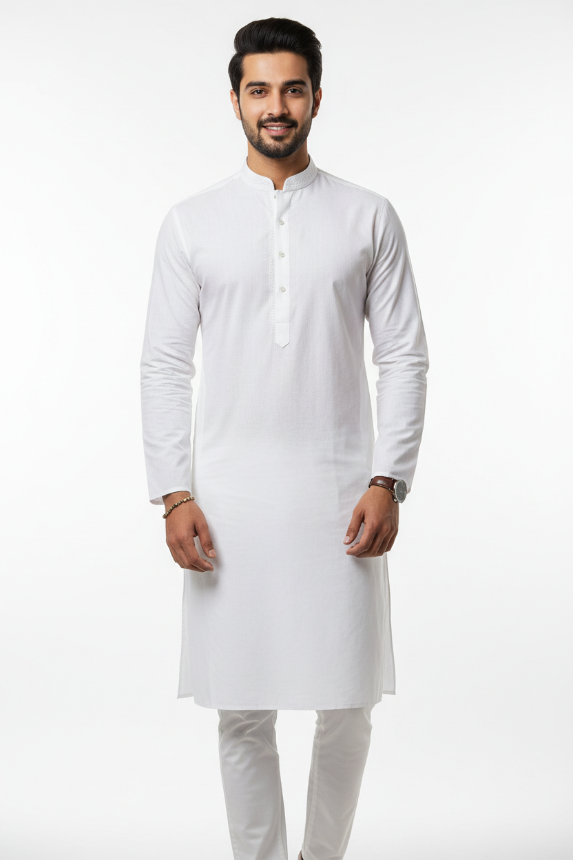 White men's kurta - front white background