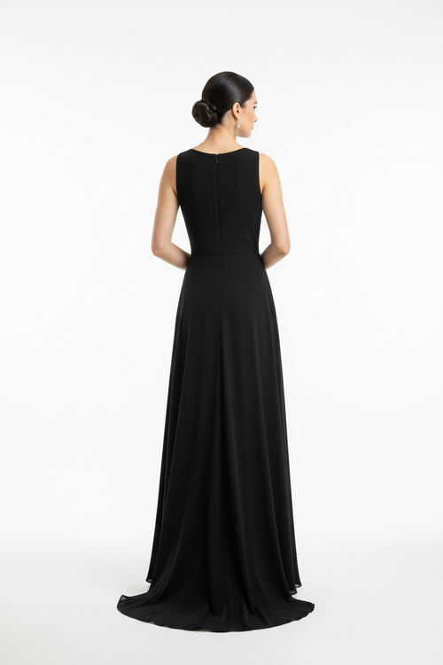 Black formal evening dress - back white background