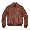 Men's Casual Bomber Jacket Brown Leather - Studio Shot