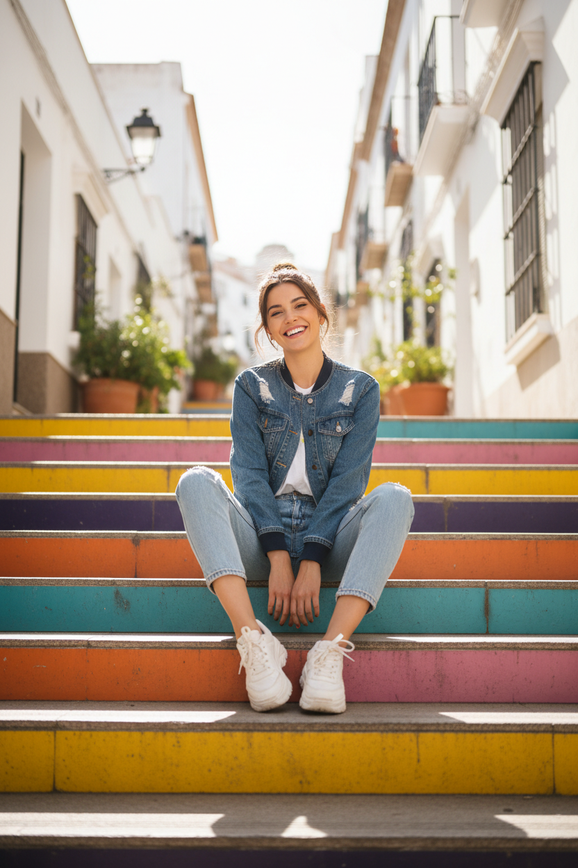 Women's Casual Bomber Jacket Denim Blue - Lifestyle 2