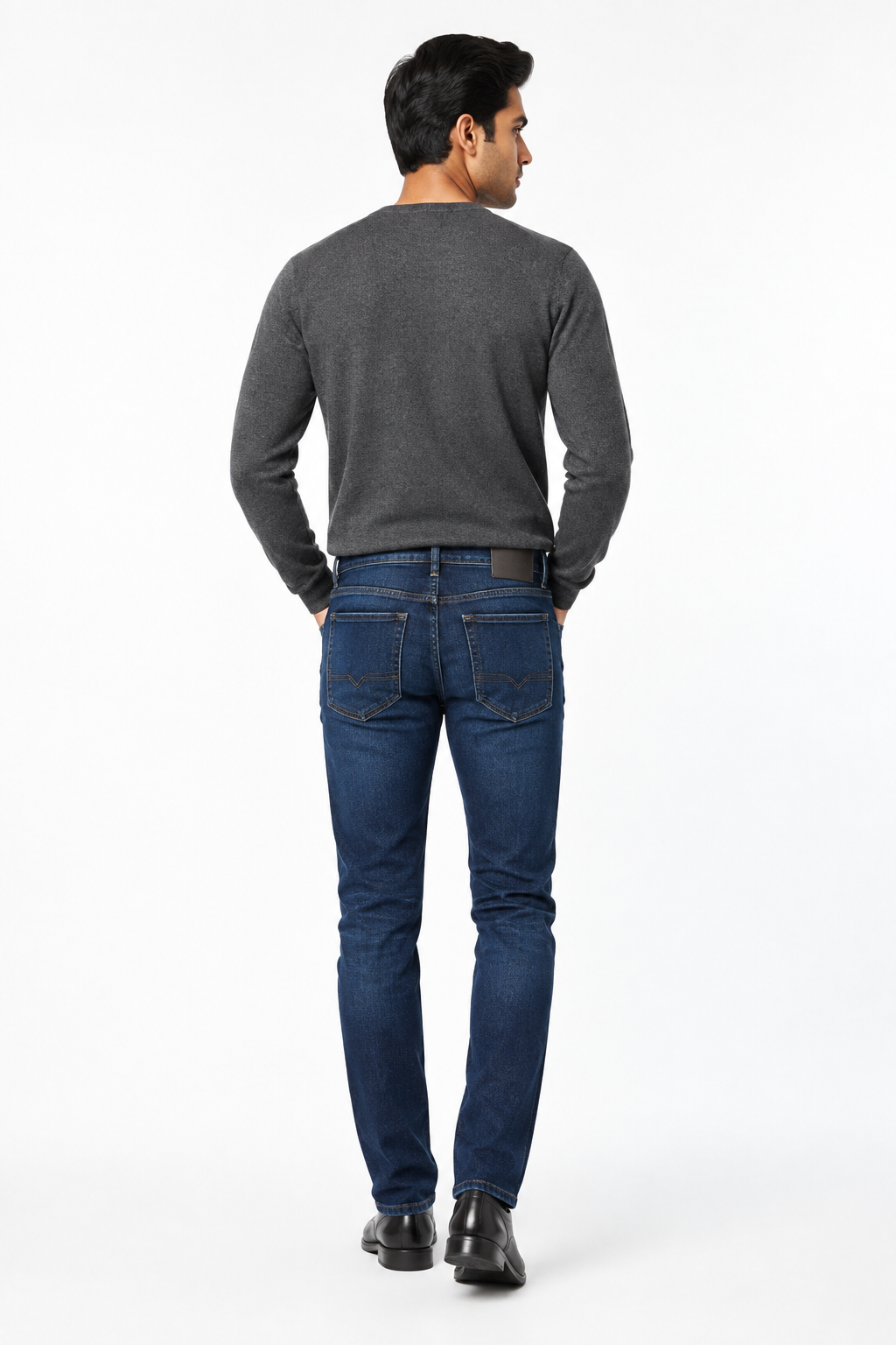 Dark Blue Men's Jeans - Back View