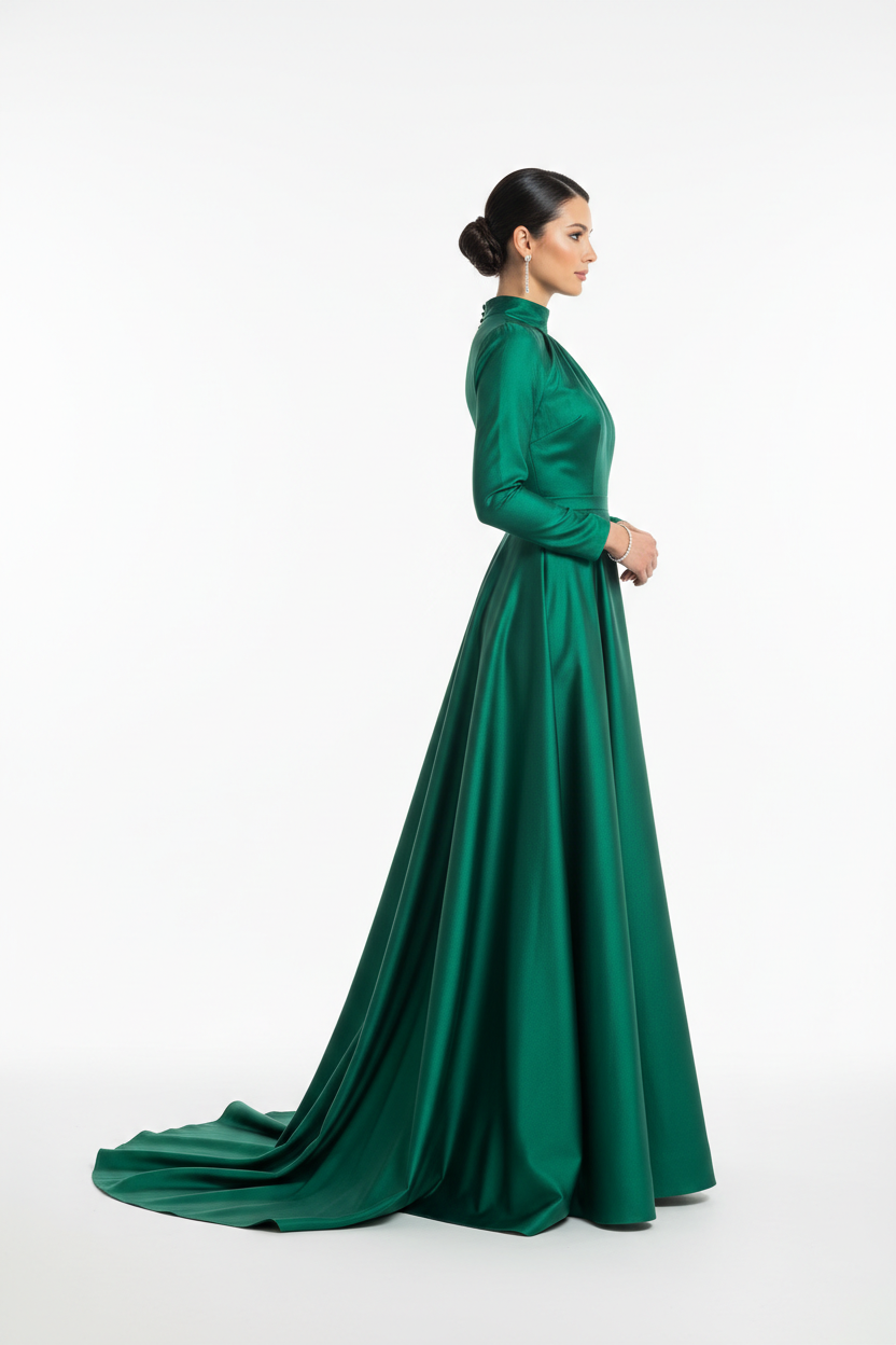 Emerald green formal evening dress - right white background